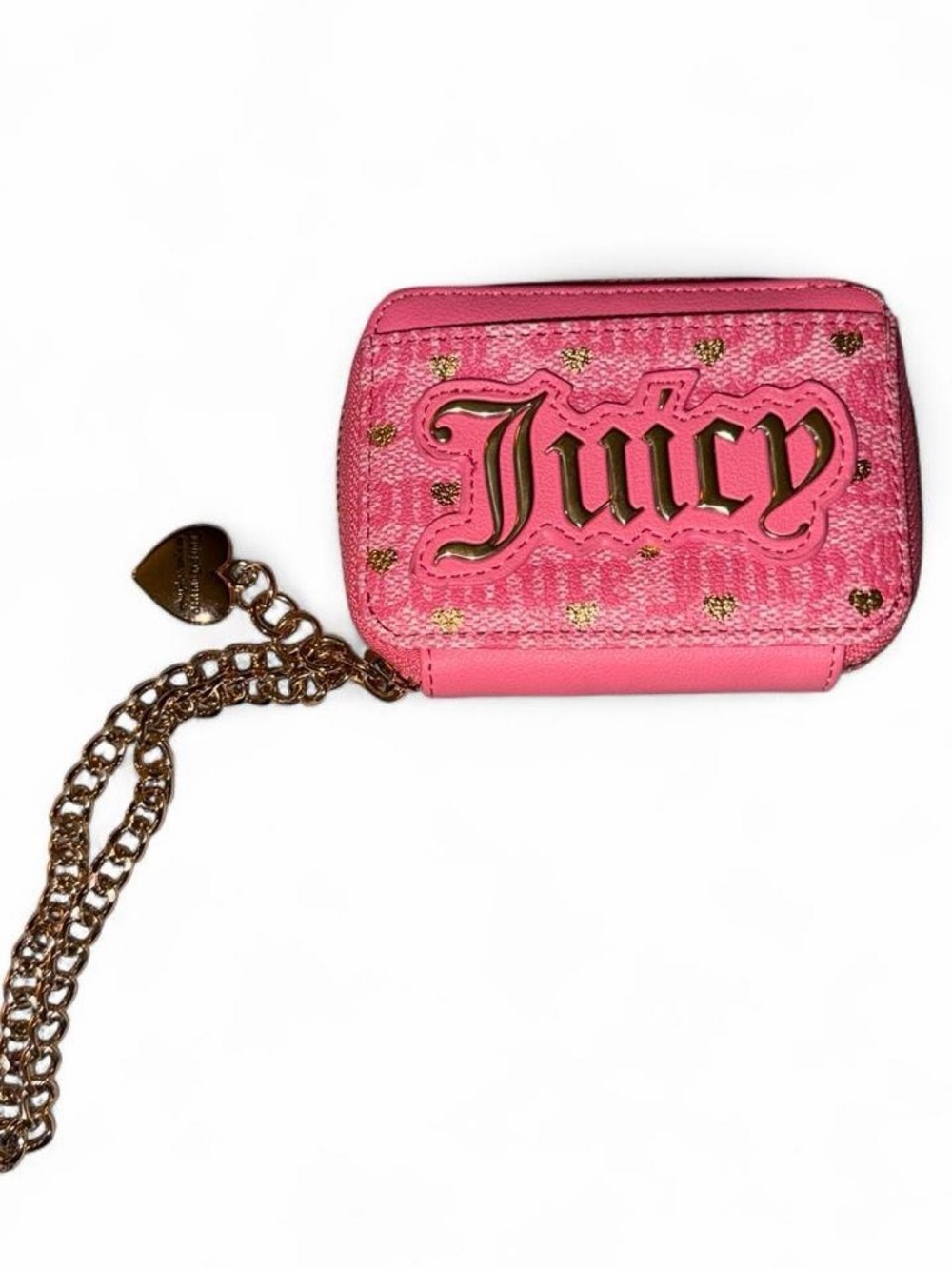 Juicy Couture Hot Pink Mini Card Case with Gold Chain